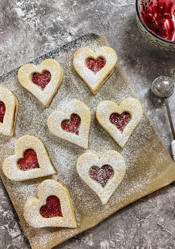 Heart-shaped Valentines Linzer Cookies
